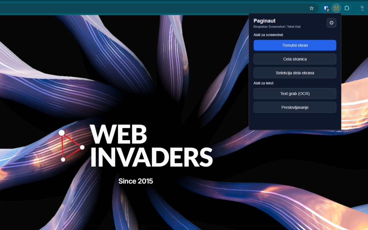 Paginaut extension popup with screenshot and text tools