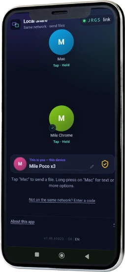 Local Share web app on a phone — receive files over Wi‑Fi or LAN without cloud storage